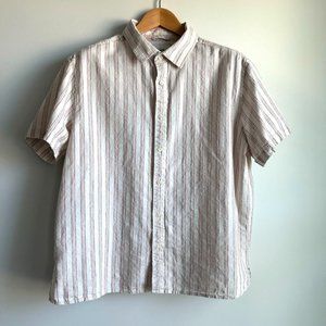 Men's XL Pink Cream Button Down Casual Summer Striped Shirt, 17-17 1/2, Cotton